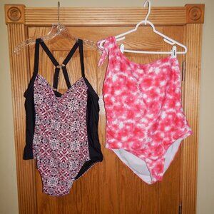 LOT 2 Women's Size 2XL One-Piece Swimsuits Chicsoul & Catalina Pink Tie Dye